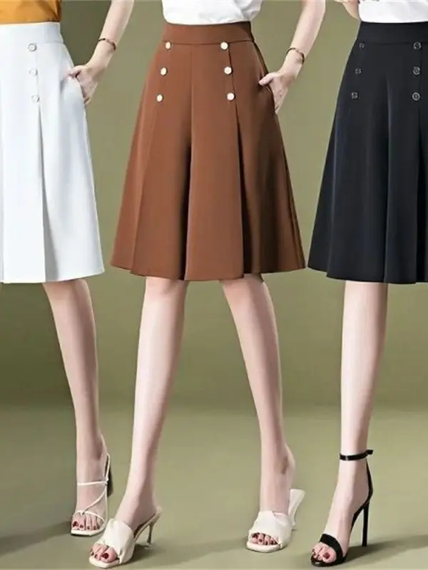 

Summer 2025 Women's High Waist Wide Leg Pants Casual Drapey Six-Part Skirt Pants Commute Sle A-Line Skirt for Middle-Aged A...