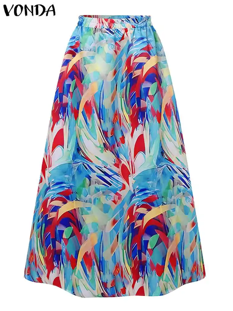 Plus Size VONDA Women Summer Dress Sets 2024 Oversize Sleeveless Tops and Maxi Skirt Bohemian Printed Sets 2PCS Loose Sets