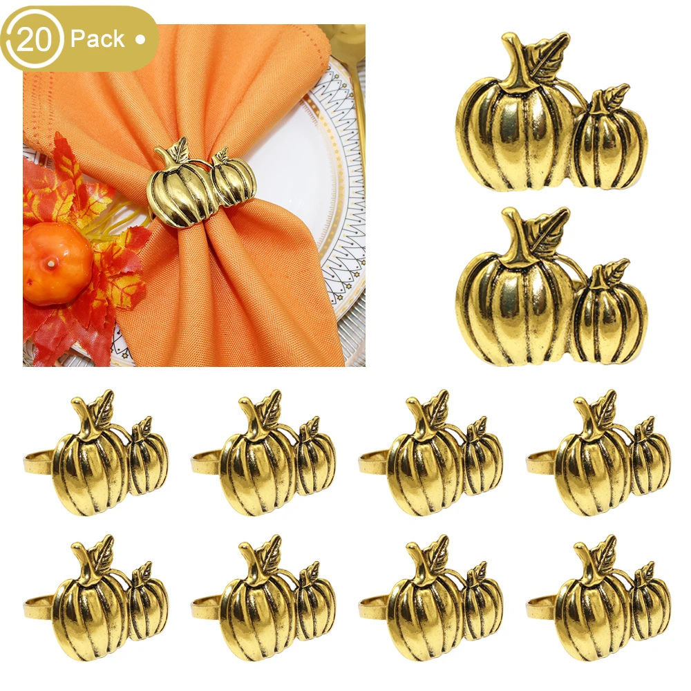 20Pcs Pumpkin Napkin Rings Thanksgiving Halloween Napkin Rings Holders for Dinner Parties Family Gatherings Table Decor HB281