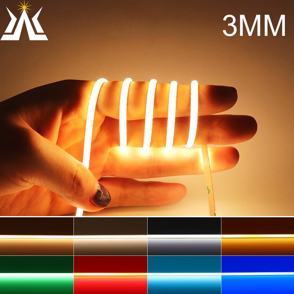 3mm Ultra Thin COB LED Strip Light 12V Super Fine Linear Flexible LED Bar Ribbon Tape for Room Decor Lights House Night Lamp