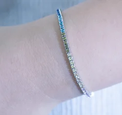 925 Sterling Silver Bracelets 2mm Rainbow Tennis Bracelet 16-18cm Bracelets for Woman