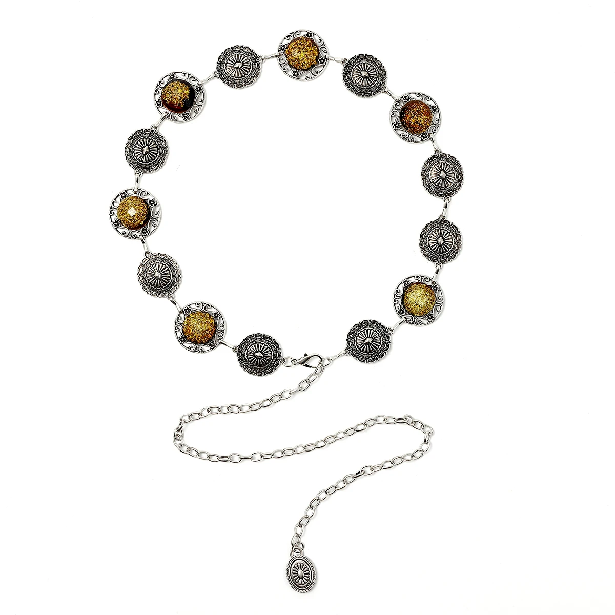 Zinklegierung Vintage-Stil Antik-Zinn-Kette mit farbigen Steinen, exquisite, vielseitige Taillenkette für Damen, einzigartiger, unverwechselbarer Stil