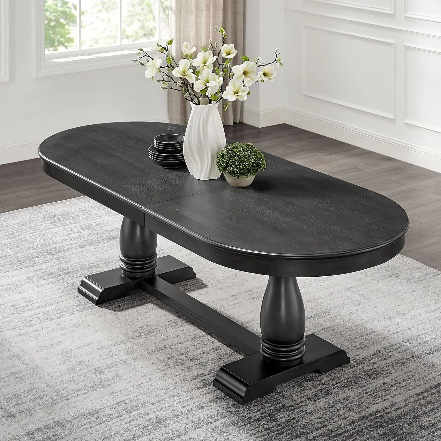 Customized 94.06 Inch Solid Wood Extendable Oval Rustic Farmhouse Dining   for 6 8 10 People for Kitchen Dining Room