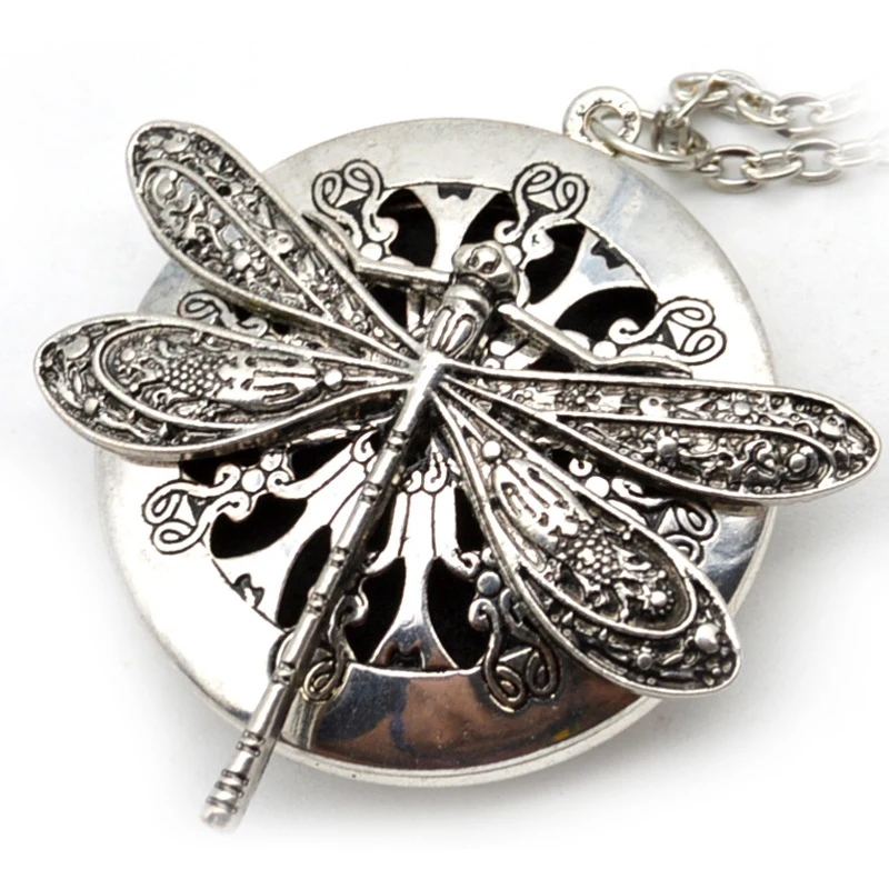 1Pc Antique Silver Dragonfly Aromatherapy Diffuser Pendant Necklace Promotion