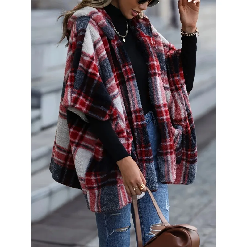 

Плюс размер 1XL-5XL, новый женский модный кардиган с капюшоном, женский свободный клетчатый топ, классический клетчатый принт, повседневная толстовка с капюшоном