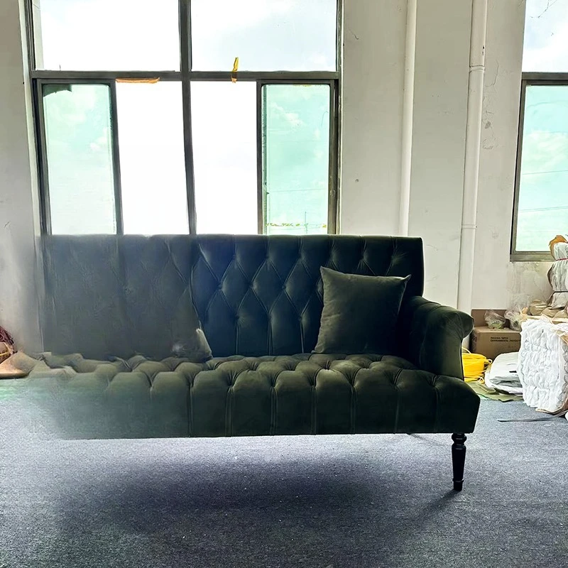 French retro green velvet double sofa, American country high-back buckle British high-footed sofa