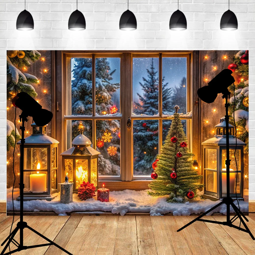 Christmas Tree With Wooden Floor Photography Backdrops Pinecones Snow Fireplace New Year Winter Holiday Party Background DT-30