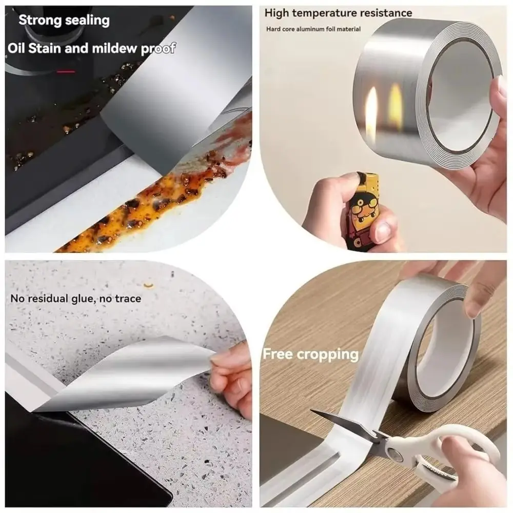 New High-Temperature Aluminum Foil Tape Self-Adhesive 30/50mm Greaseproof Tape Cooktop Tape Countertops Kitchen