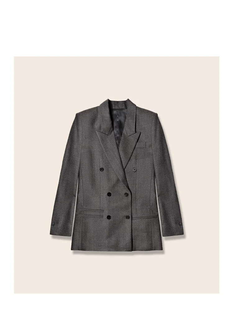 

ZINCCA Nordic Grey Woolen Three-Piece Suit Double-Button Jacket Half Skirt Professional Women's Fashion Ensemble Autumn Spring