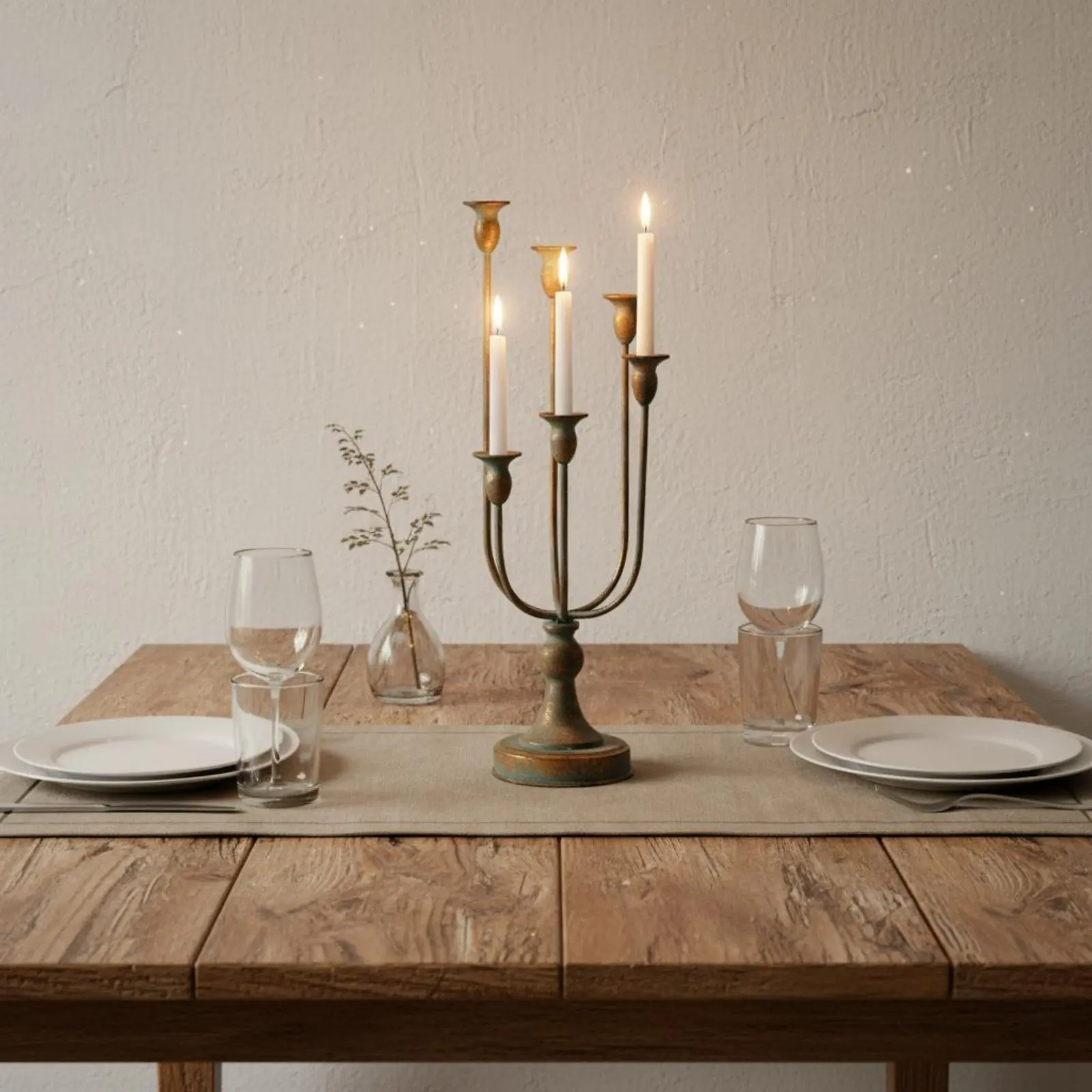 Vintage Metal Candelabra Industrial Design Five-Arm Candle Holder 5-Arm Candle Holder Antique Bronze Finish Candelabra