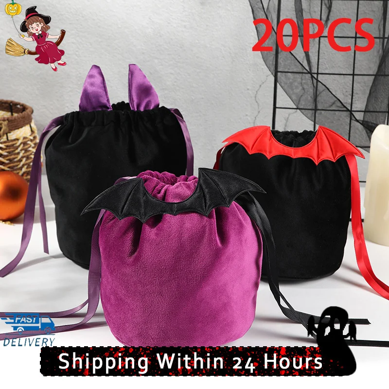 

20pcs Pumpkin Candy Bag Halloween Bat Candy Trick or Treat Gift Christmas Antlers Packing With String Bag Decoration For Kids