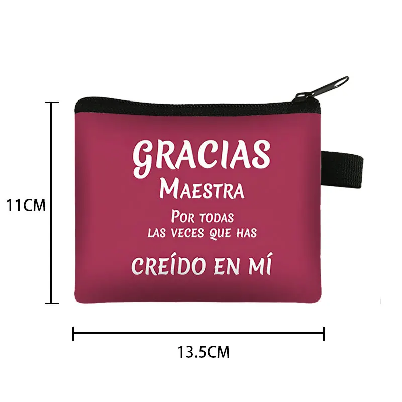 Gracias Maestra / Merci Maitresse Print portamonete spagnolo grazie insegnante Money Bags auricolare porta carte di credito portafoglio regalo