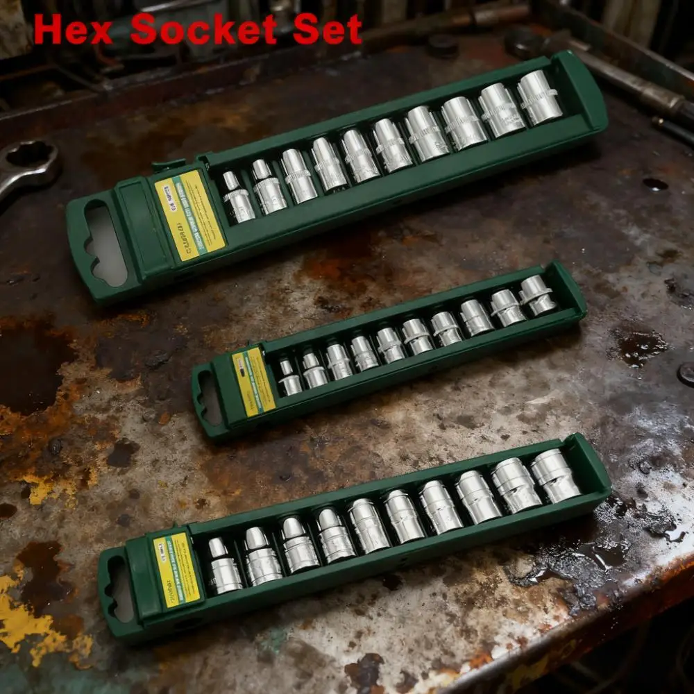 

Набор из 10 шестиугольных головок, 3/8 дюйма, 1/2 дюйма, 1/4 дюйма, метрическая розетка с органайзером, короткая розетка, полированный хром