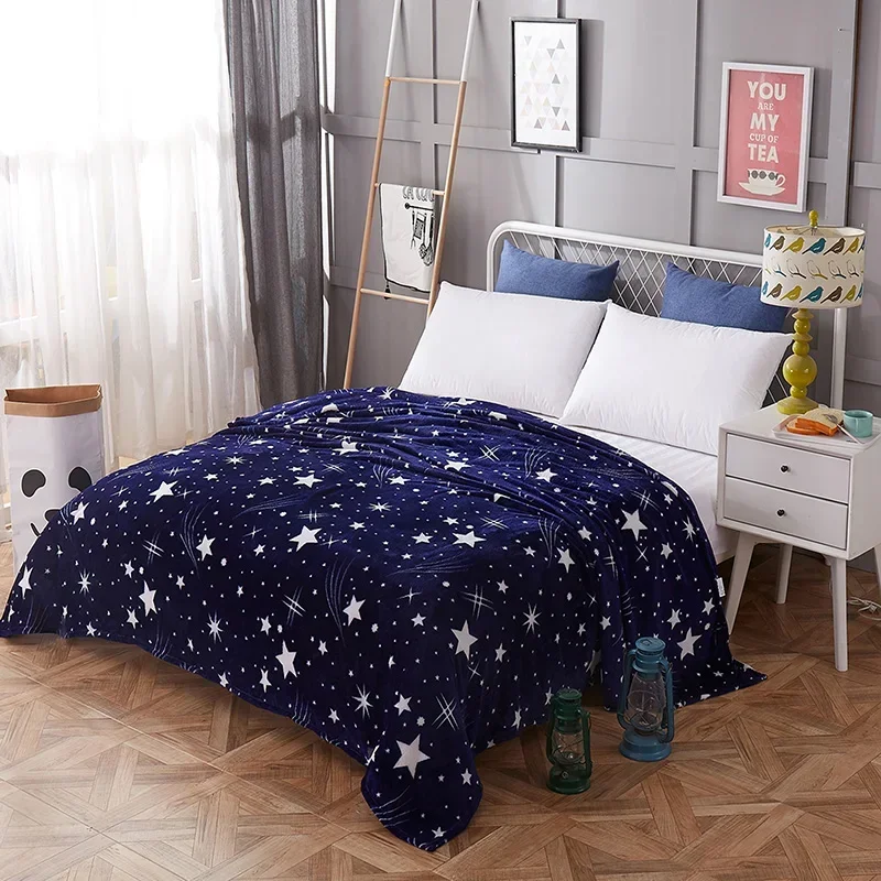 Stars Starry Sky Blanket Bedspread Warm Soft Flannel Print Throw Blankets Suitable for Sofa/Bed/Car Portable Blanket All Season