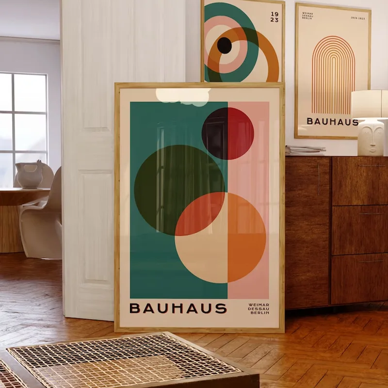 Bauhaus Trendy Lines Half Circle Wall Art Vintage Medieval Geometric Canvas Painting Colour Bedroom Decor Frameless Poster
