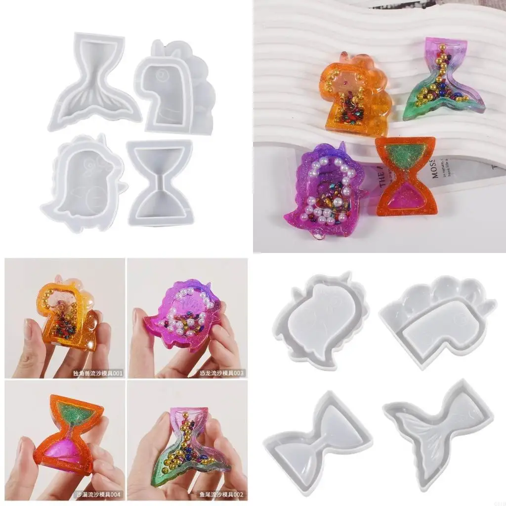 4 PCS Silicone Quicksand Mould Multi Shapes Pendant Molds Jewelry Accessories Jewelry Making Supplies for Pendant Crafts