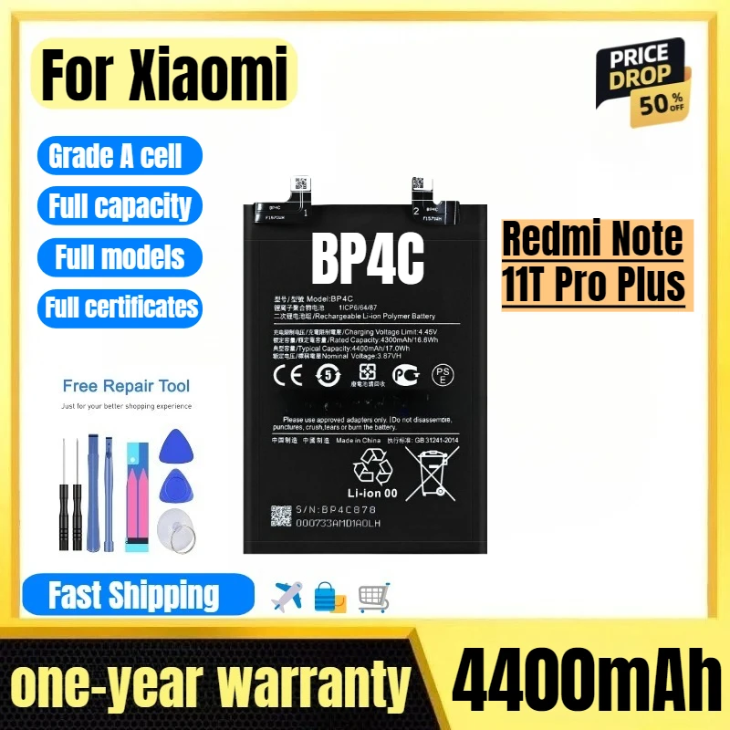 

BP4C for Xiaomi Redmi Note 11T Pro Plus Phone Battery High Quality High Capacity Replacement Bateria Grade A Cell with Tools