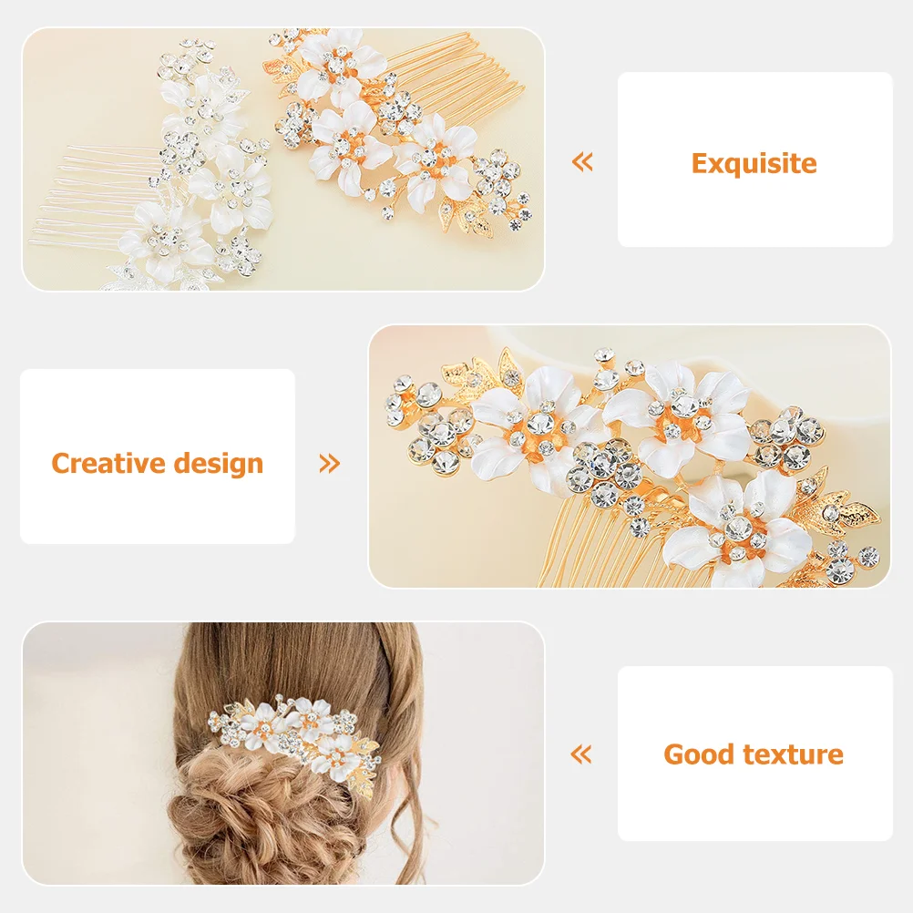 Rhinestone Bobby Pins Bridal Comb Wedding Hair Flower Side The Flowers for Golden Bride