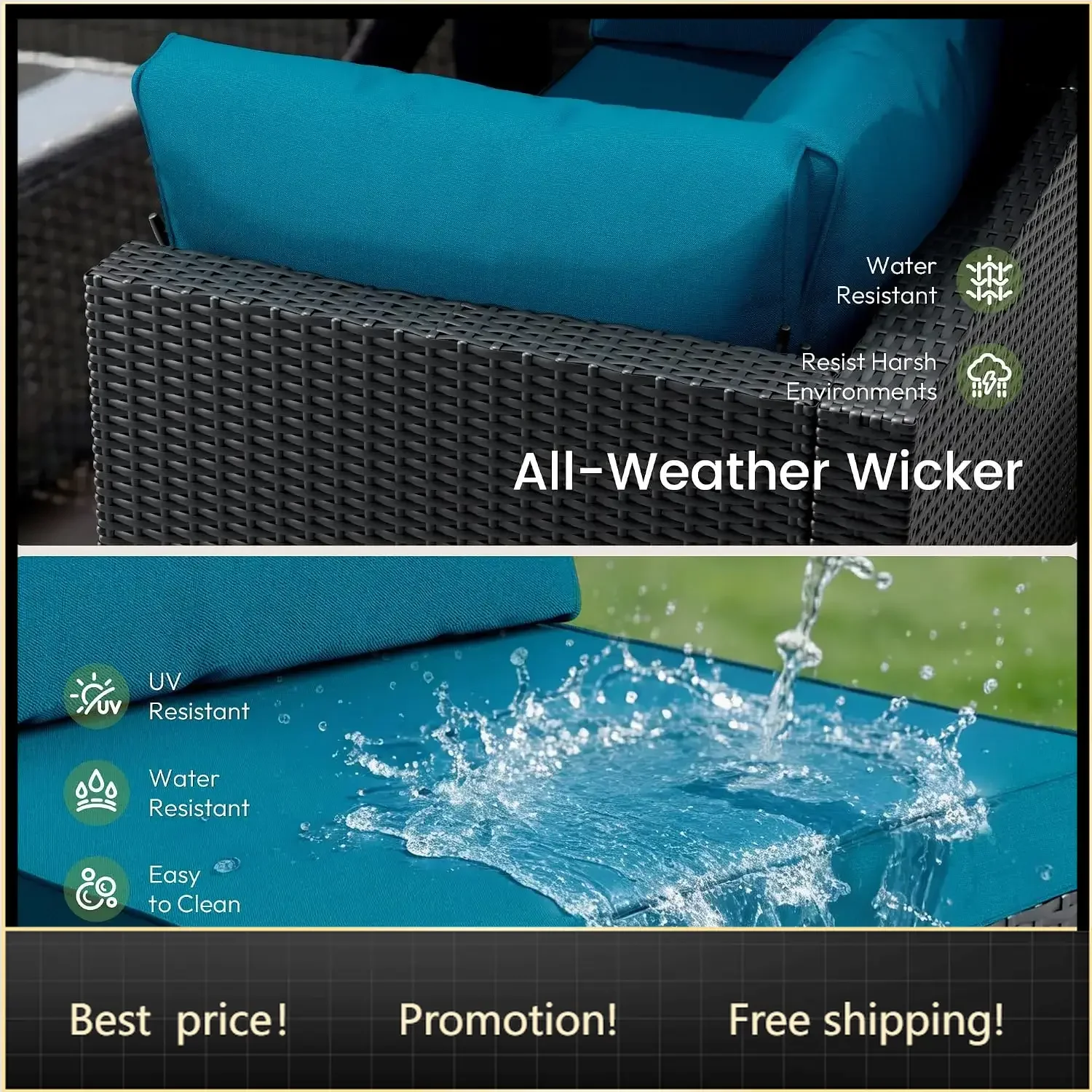 Patio Furniture Set - All-Weather - 7 Piece Patio Outdoor Conversation Set, Modular Wicker Rattan Sectional Sofa for Backyard