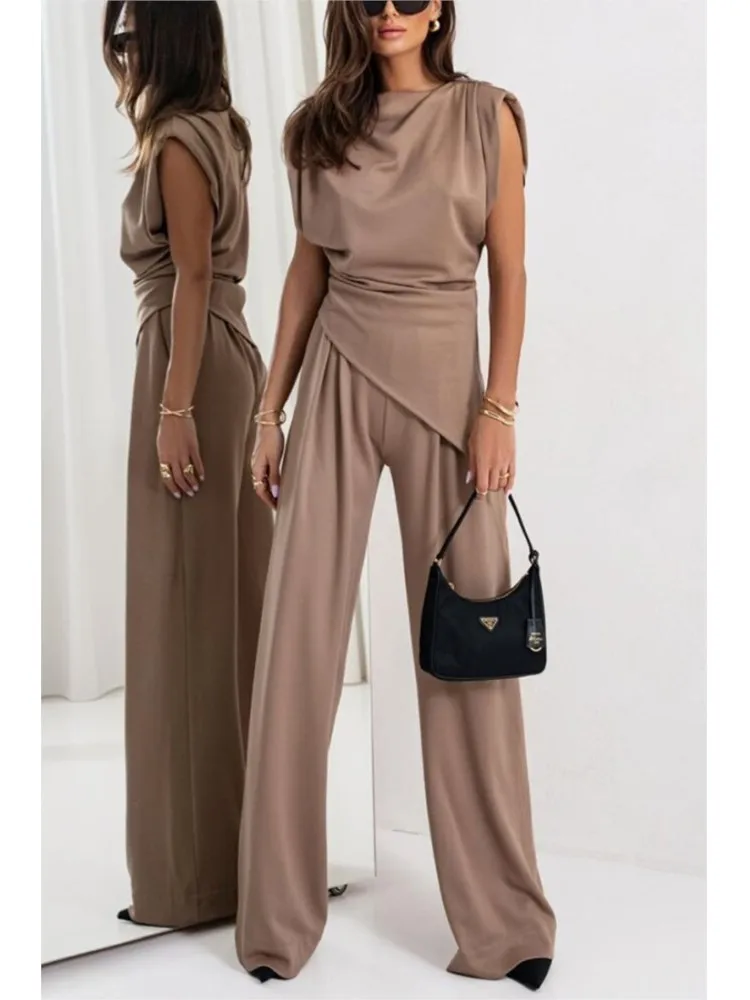 

Summer New Women's Fashion Elegant Irregular Suit Simple Solid Color Sleeveless Trousers Temperament Commuting Two-piece Sets