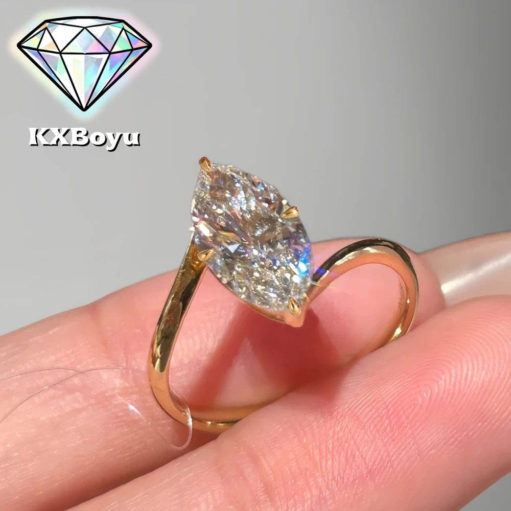 

Обручальное кольцо с муассанитом маркизной огранки 3 карата, с витым ободком, из стерлингового серебра S925, с сертификатом, для женщин