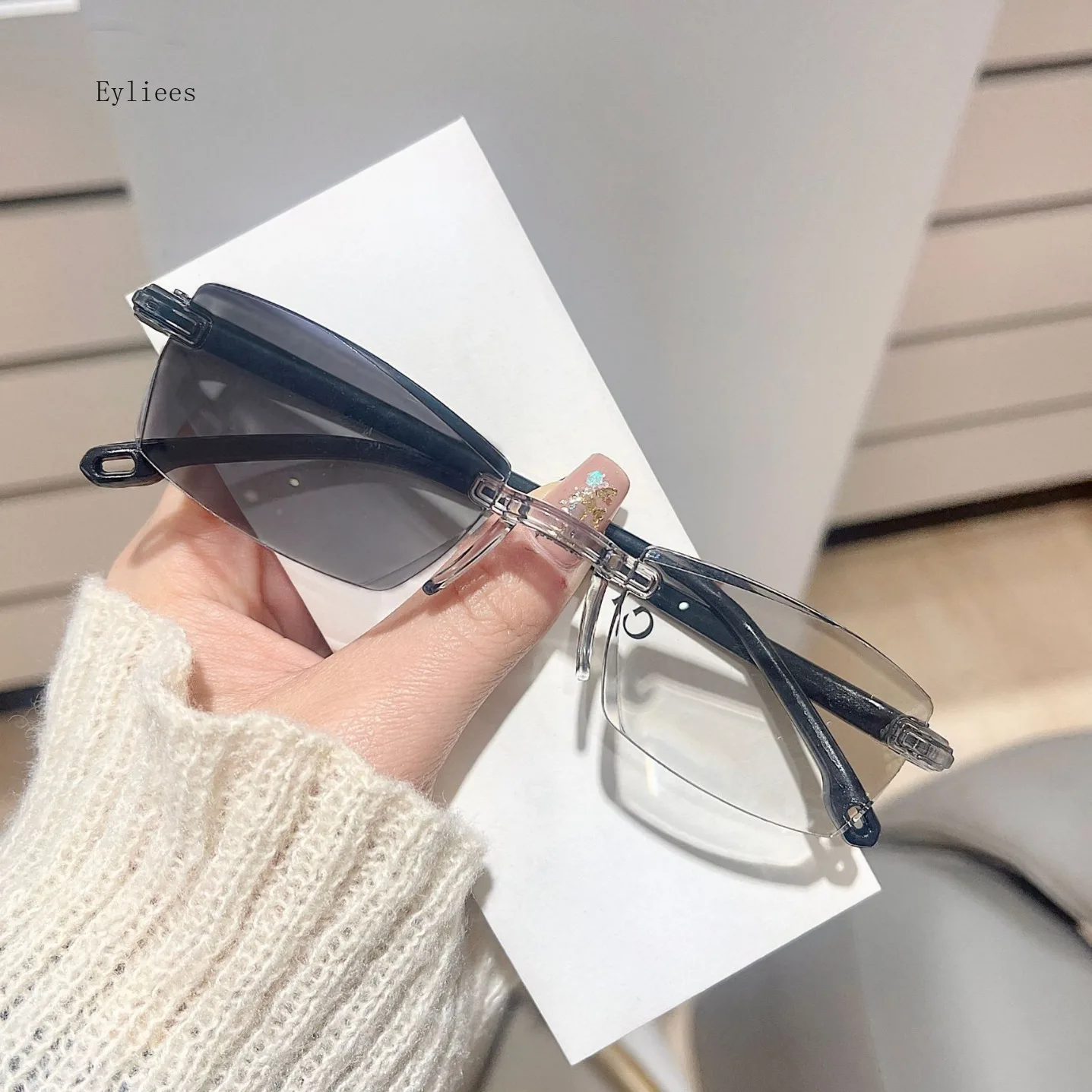 Luxury Cutting Photochromic Glasses Anti Blue Light Rimless Computer Plain Eyeglasses Men Finished Eyewear очки для зрения