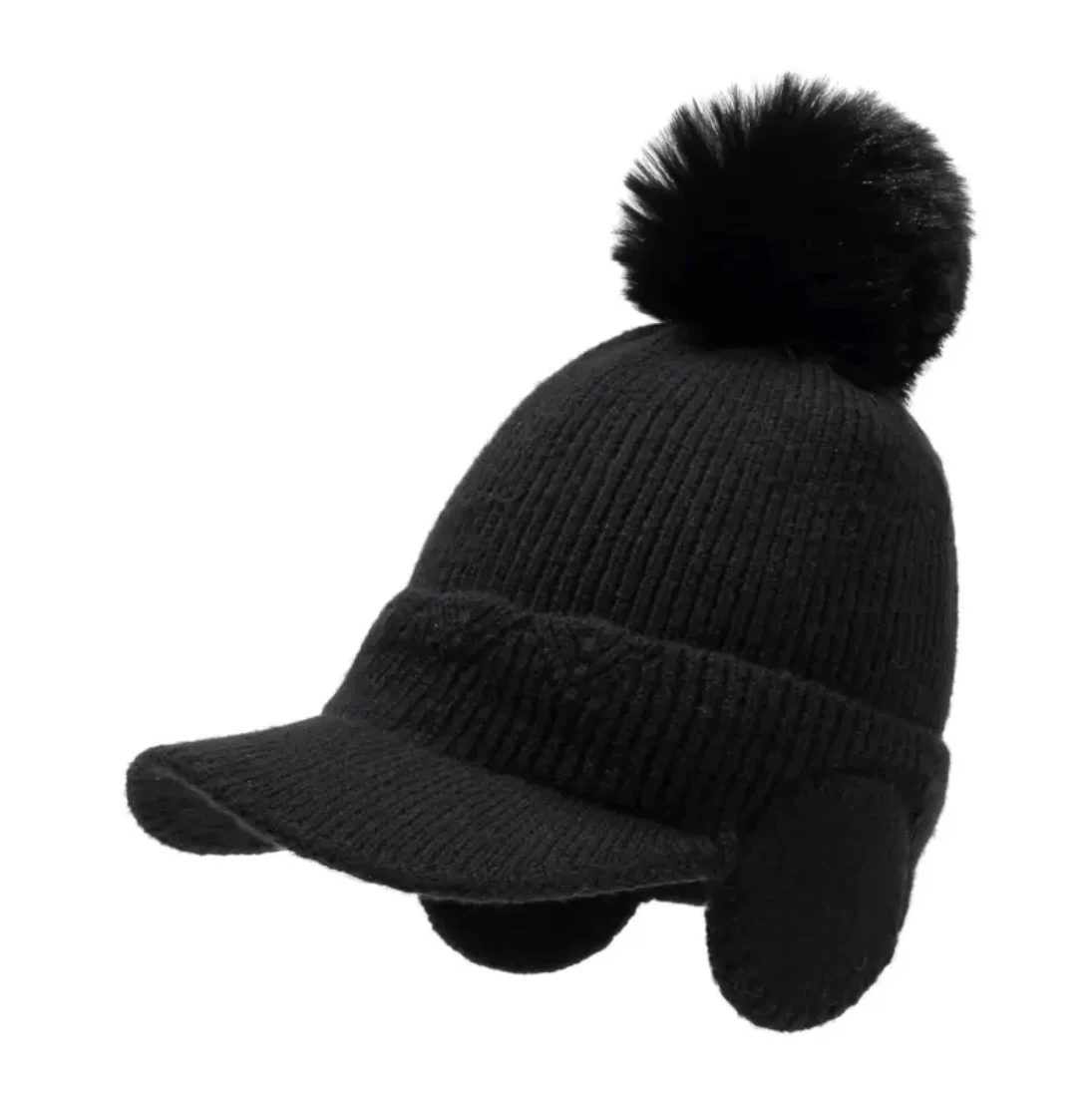 Women's winter hat, hooded cap, fleece-lined, thick, warm, windproof, knitted ear protectors, woolen hat for cycling