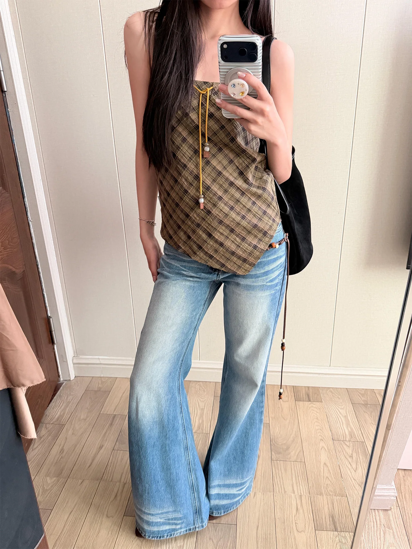 

High Waist Wide Leg Blue Jeans Women's Slim Fit Washed Narrow Version Floor Length Pants Summer New Arrival Retro American Style