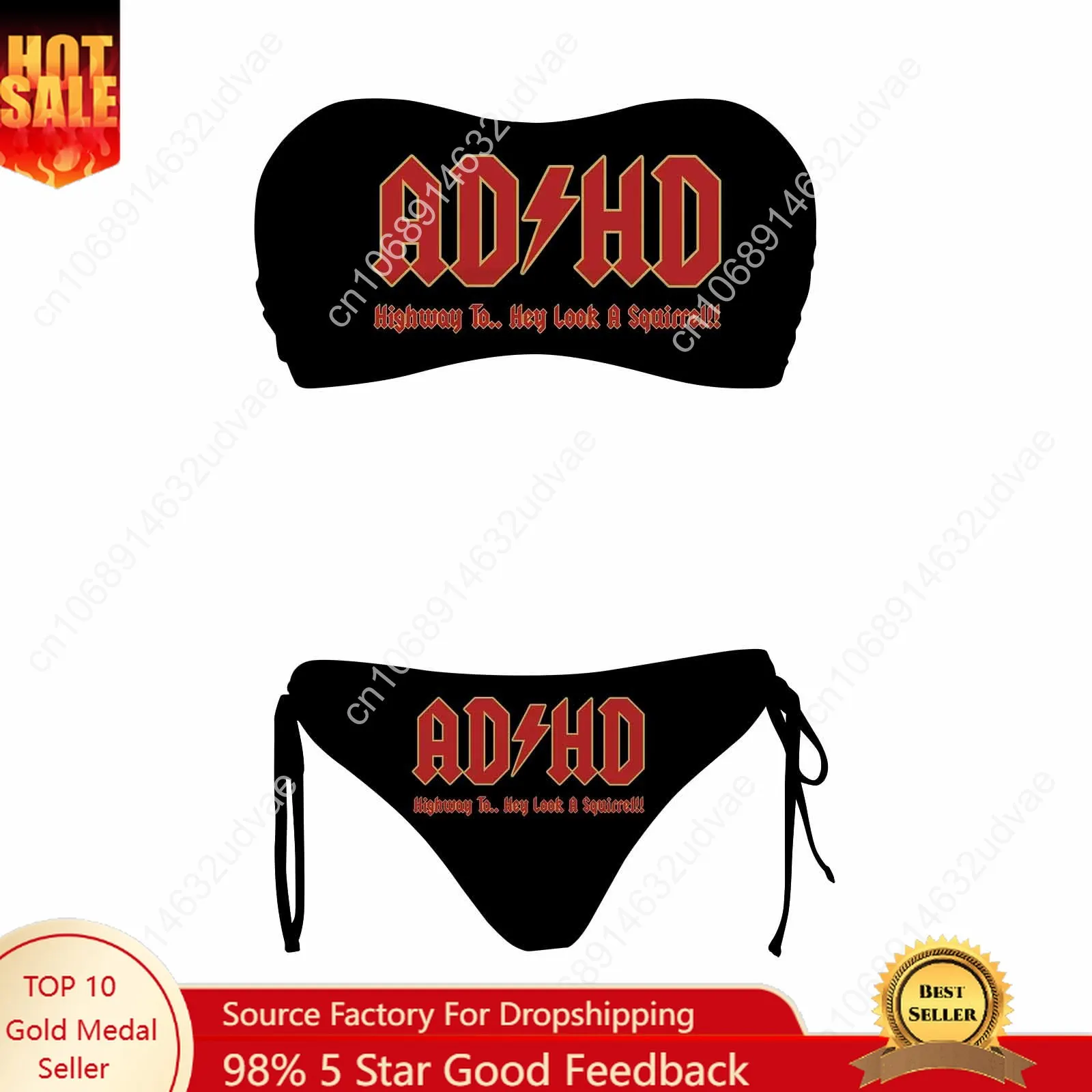 

Go All Out Adult ADHD Highway to Hey Look A Squirrel Funny Music Swimsuit Womens Drawstring Two Piece Set Customize Beachwear