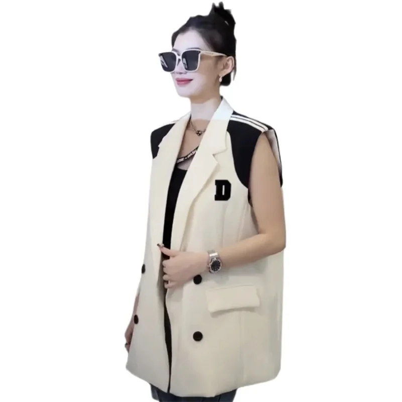 High-grade Ladies Sleeveless Blazer Woman 2024 Summer Fashion Western-style Color Matching To Cover The Meat Slim Loose Vest