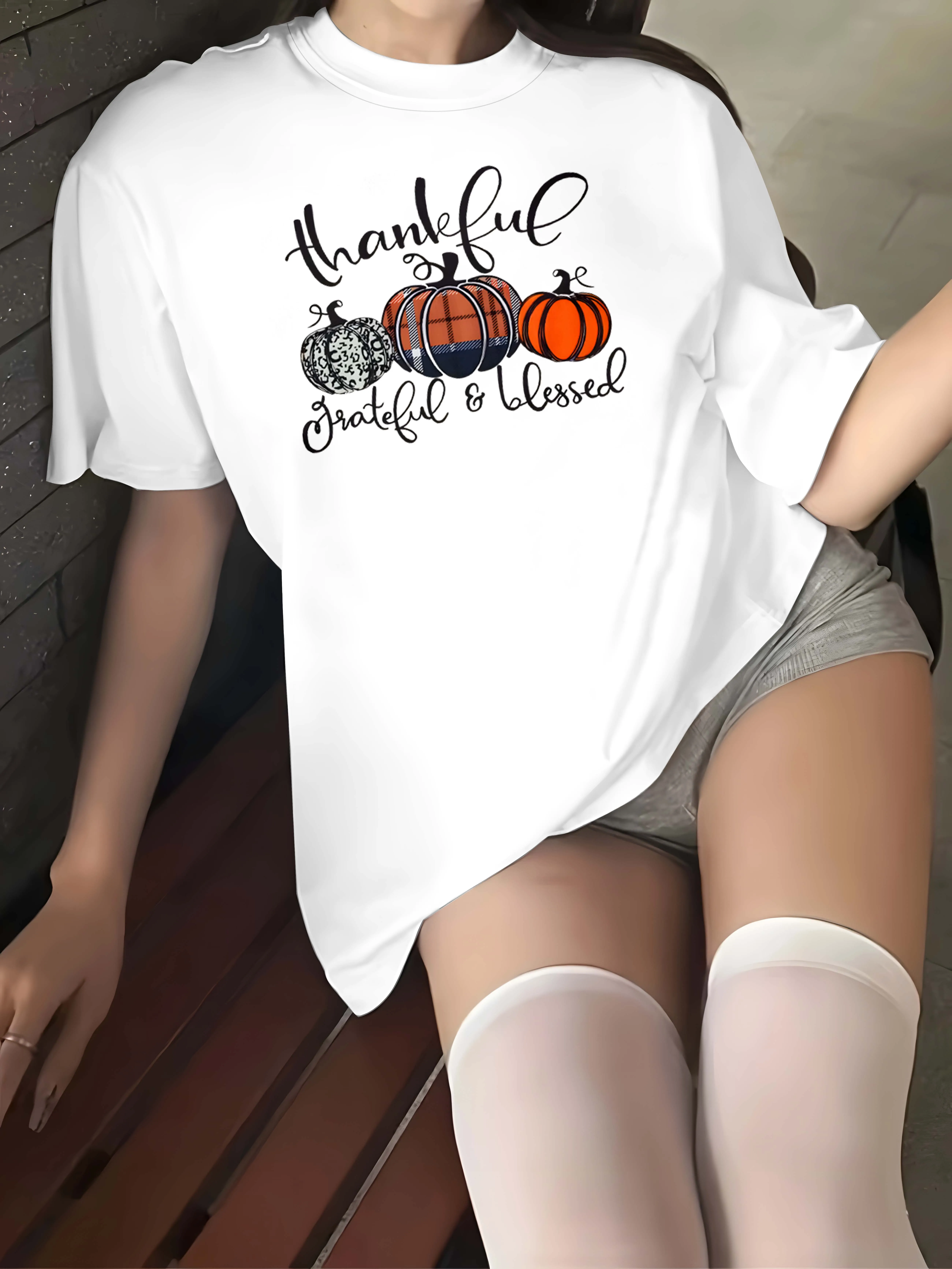 Plus Size Stylish Garment With Pumpkin And Inspirational Phrases For Fall