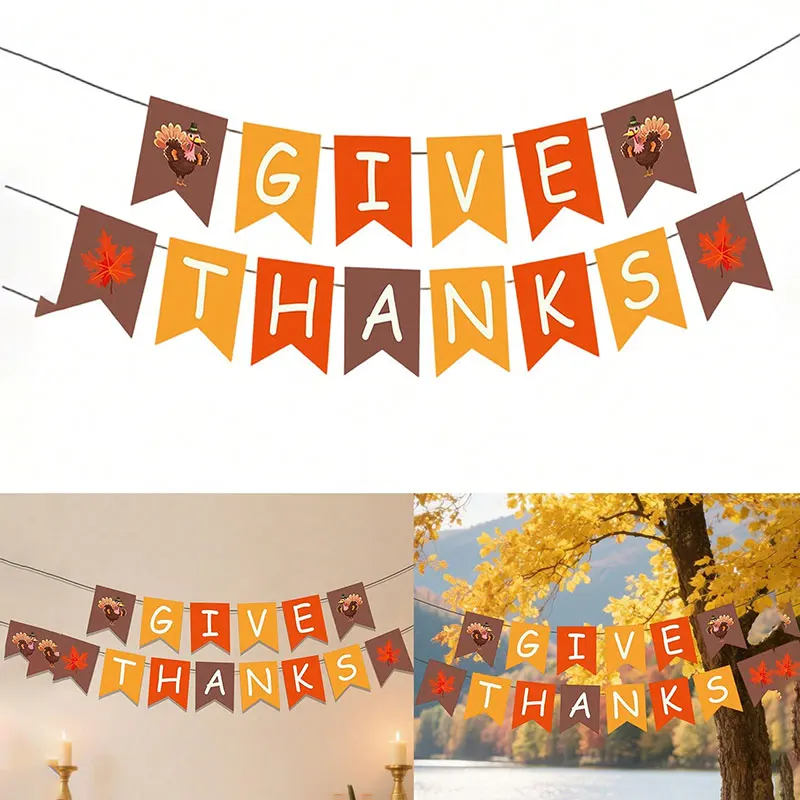 Thanksgiving-Flaggen, Thanksgiving-Party-Dekoration, Türkei, Ahornblatt-Flaggen, Herbsternte, Partyzubehör, Bauernhof, hängende Ornamente – Detail 4