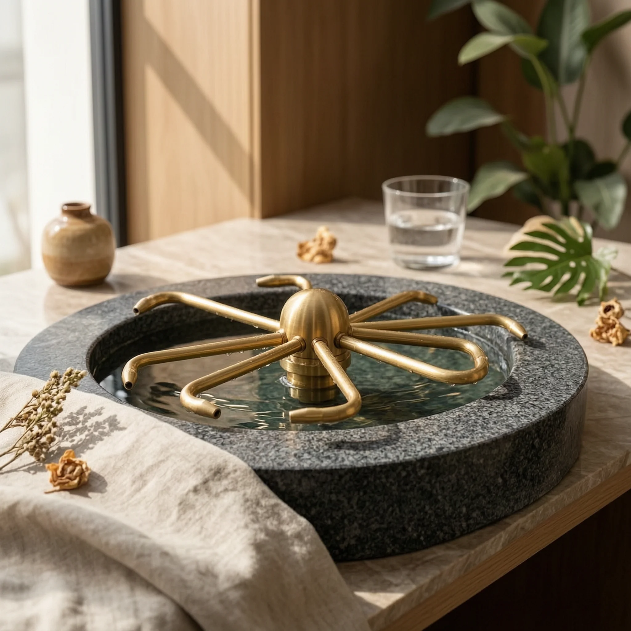 Water Wheel Fountain Nozzle with 8 Outlets Windmill Spray Head Wear-resistant Threaded Design for Landscape Pond or Fountain