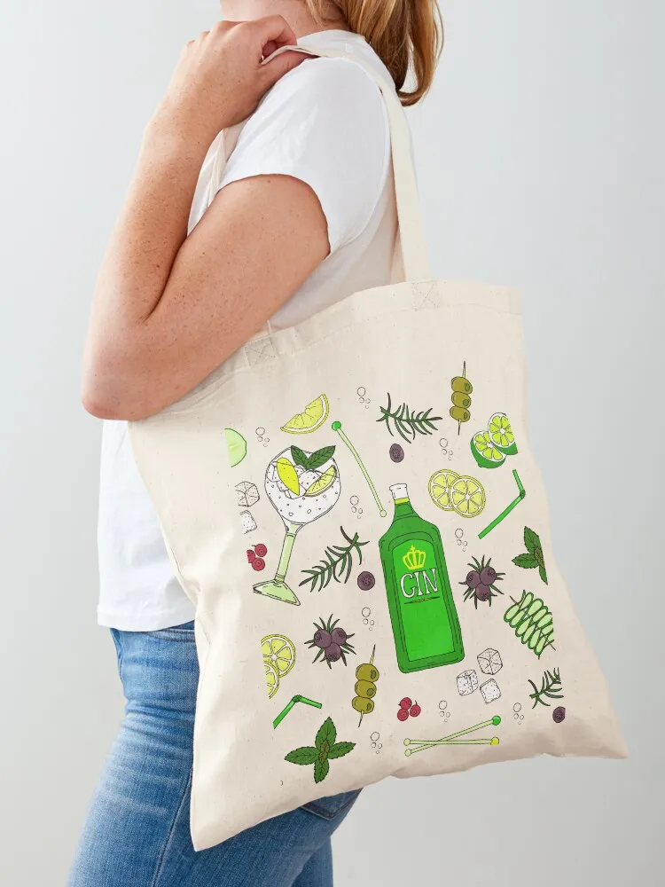 Gin and Tonic Pattern Gin o'Clock Cocktails Tote Bag ecological bags eco pack Reusable bags
