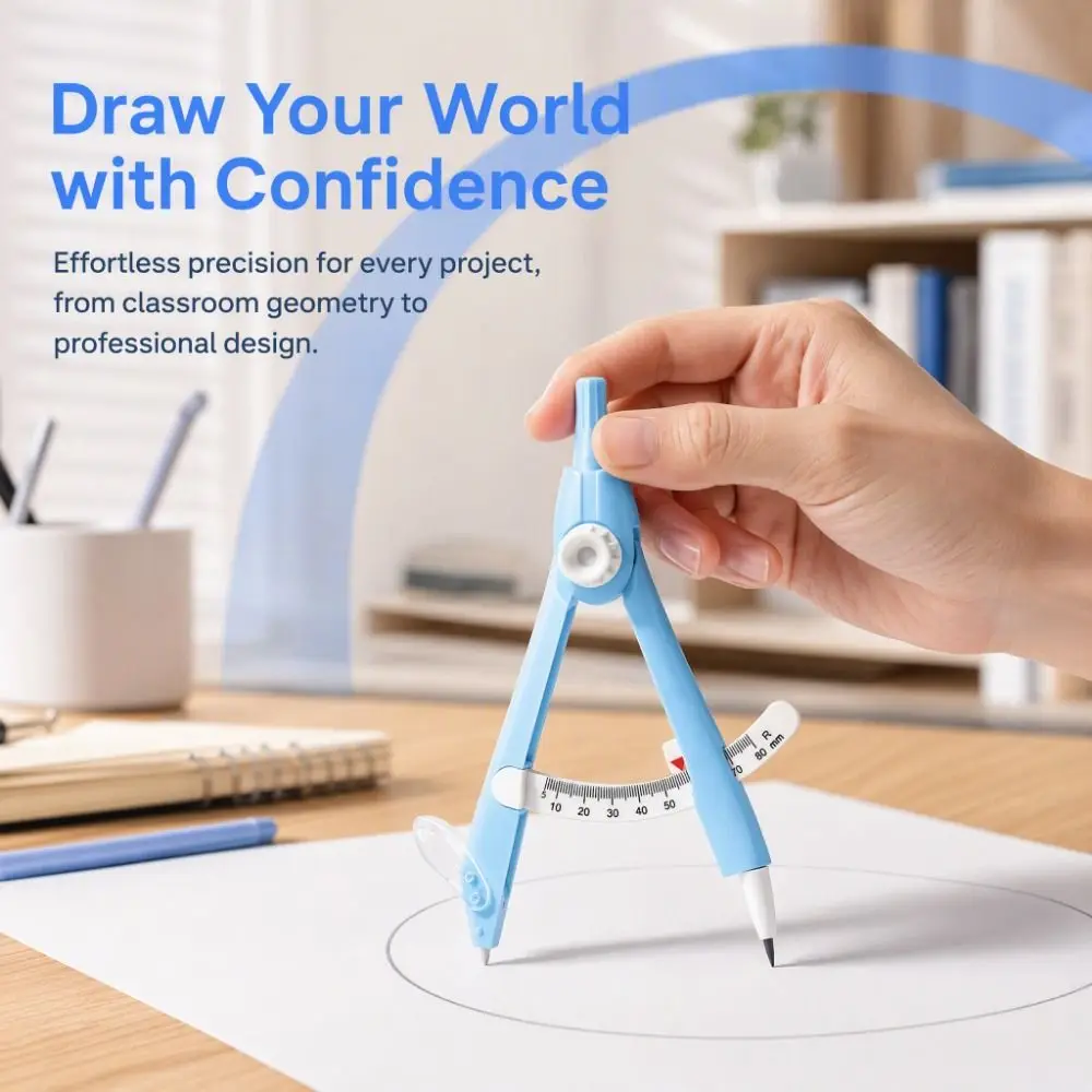 Digital Lock-Distance Drawing Compass No Metal Precise Geometry Compass Safe Replaceable Lead Circle Drawing Gauge Student Exams