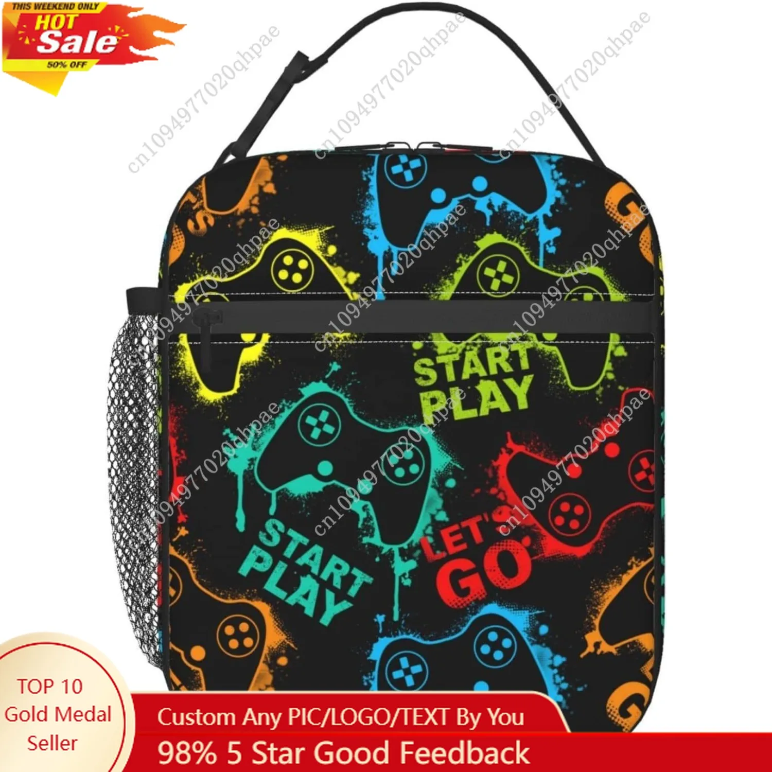 

YETTA YANG Video Game Cool Portable Lunch Bag Insulated Lunch Box Reusable Totes For Women Men Work Picnic Camping