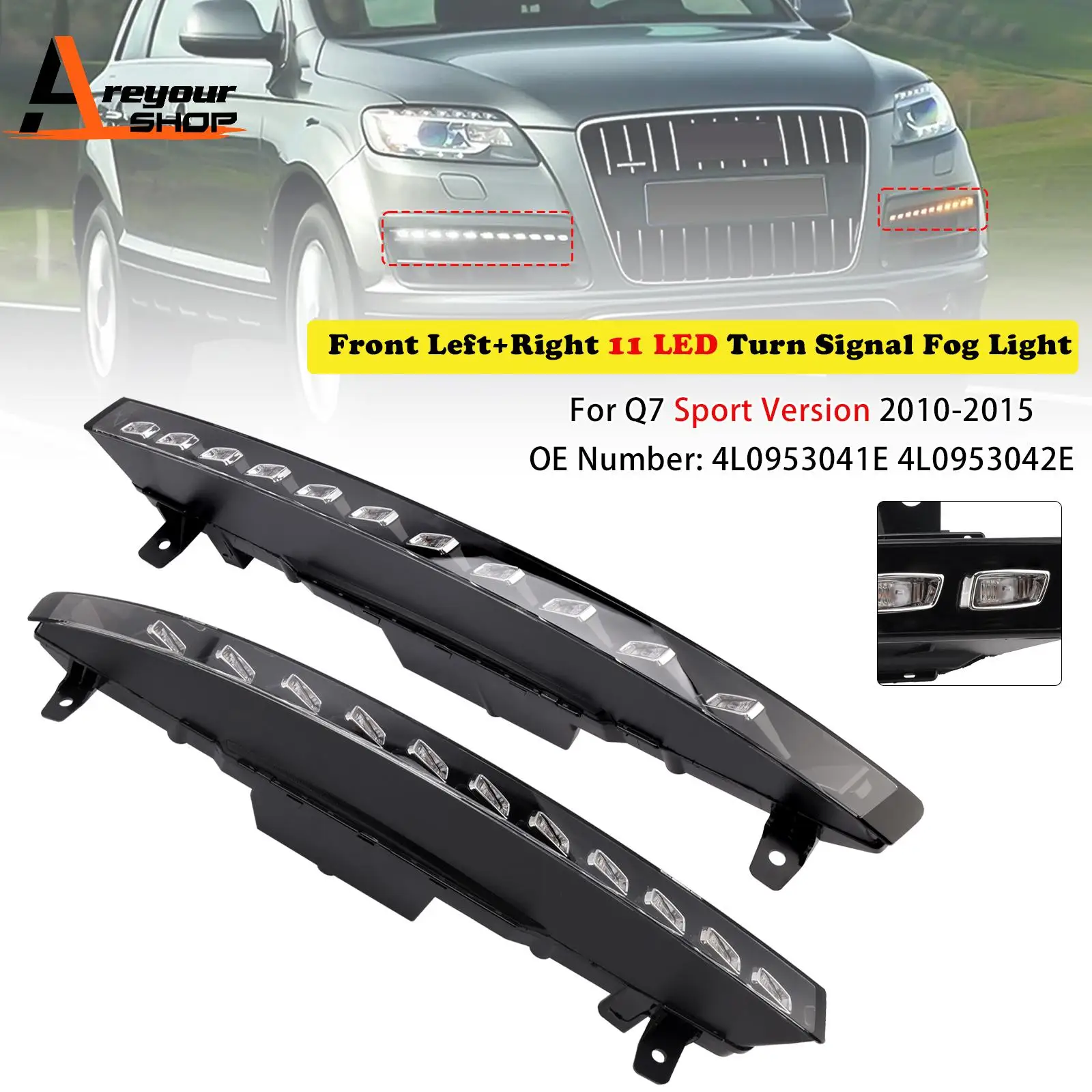 

Areyourshop 1PC/Pair Front Bumper 11 LED Turn Signal Fog Light for Audi Sport Version Q7 2010 2011 2012 2013 2014 2015
