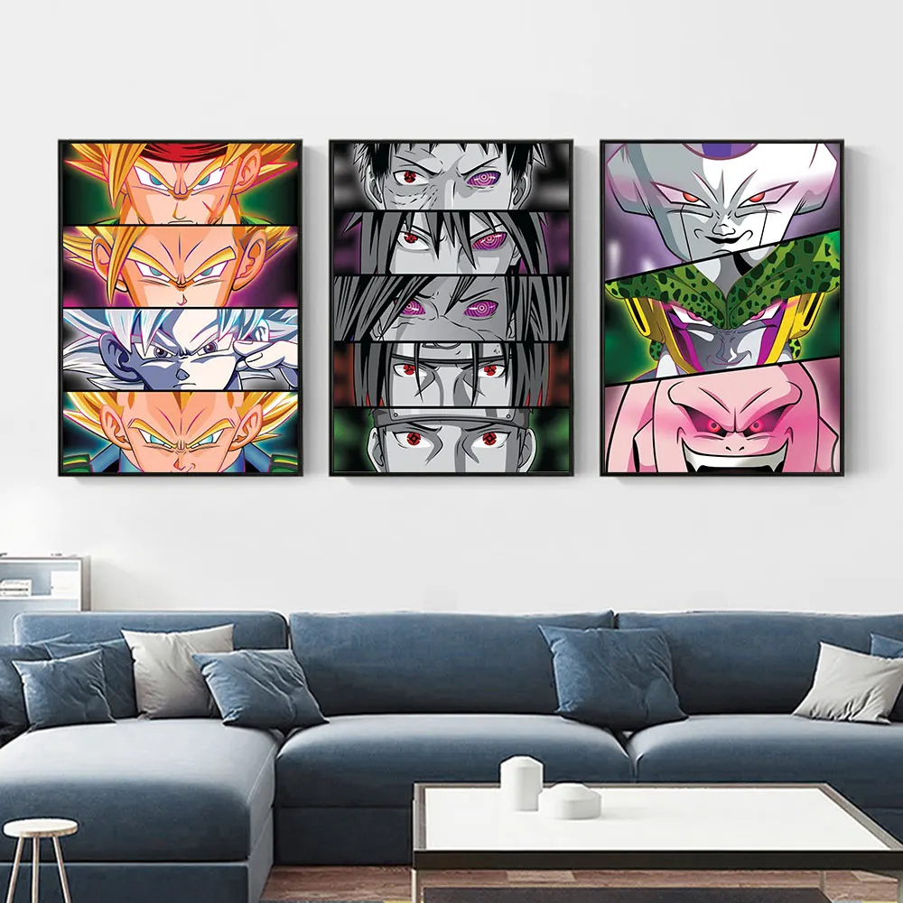 

Creative Canvas Painting Anime Naruto Super Dragon Ball Z Peripheral Roles Eyes Poster Abstract Wall Art Mural Room Decor Gift