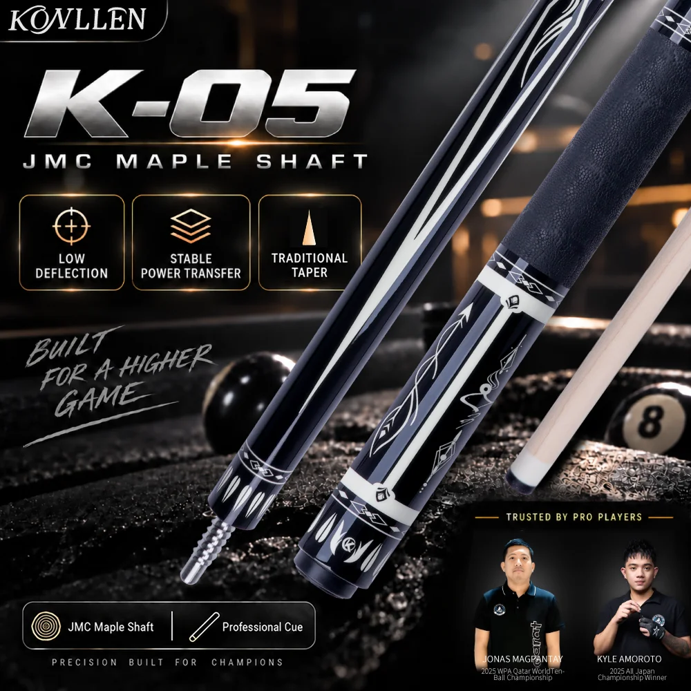 KONLLEN K-05 Pool Cue Stick 148cm JMC Tech Maple 12mm Tip 3/8*8 Titanium Alloy Joint for 9 Ball Low Deflection Stable Control