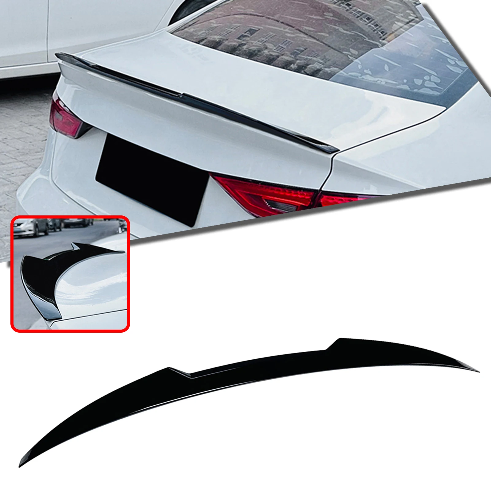 

M4 Style Rear Trunk Lid Spoiler Wing Carbon Fiber Look/Gloss Black Tail Splitter Lip For Audi A3 S3 8V Sedan 4-Door 2014-2020