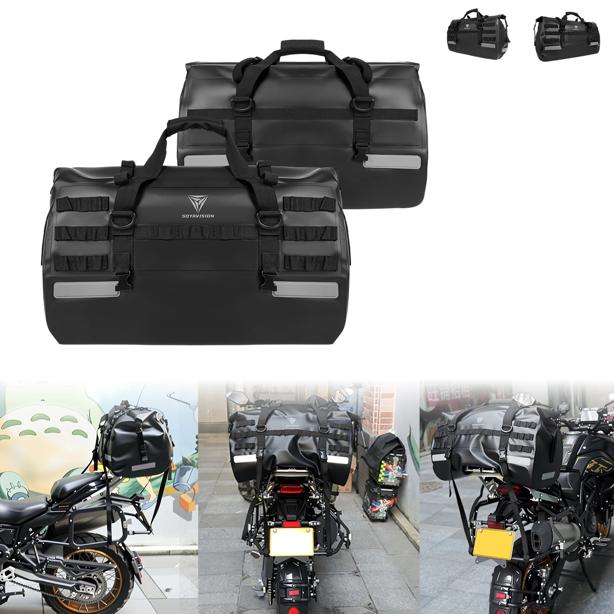Universal Motorcycle Back Seat Bag 35L/50L/120L Waterproof Motorcycle Tail Bag Motorbike Travel Riding Dry Luggage Roll Pack Bag