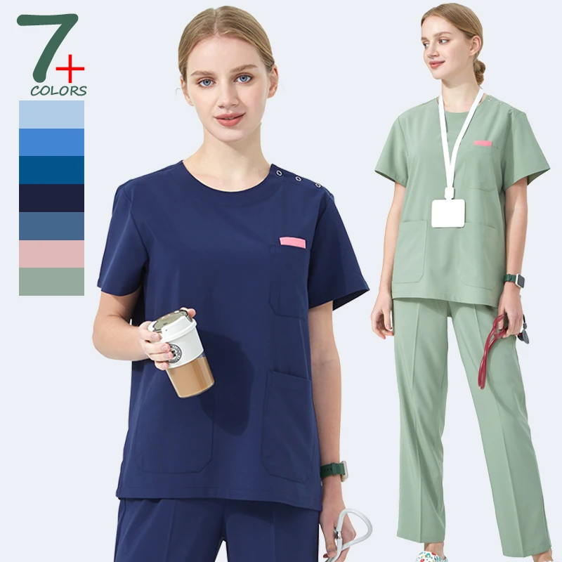 Uniformes médicos quirúrgicos para mujer, uniformes clínicos, Color sólido suave, enfermera, médico, odontología, enfermería, bata de dos piezas S02