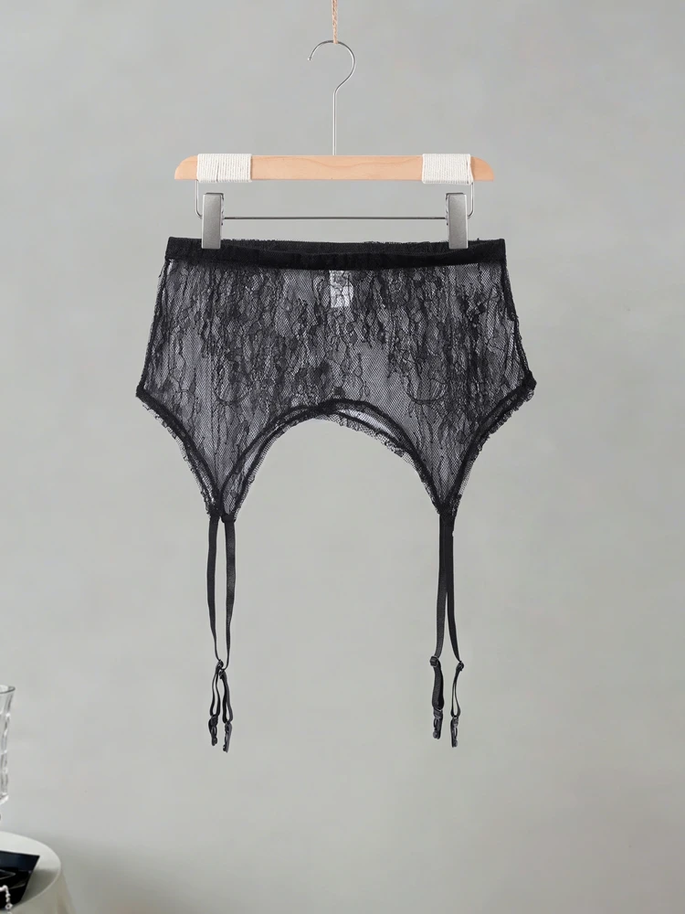 Hochgeschnittener Rock mit Spitzenbesatz und Po-Flap für Damen, Sexy Rockverlängerung, Transparenter Blumenmuster-Overlay-Rock mit Taillenbund, Damen-Partykleidung – Detail 4