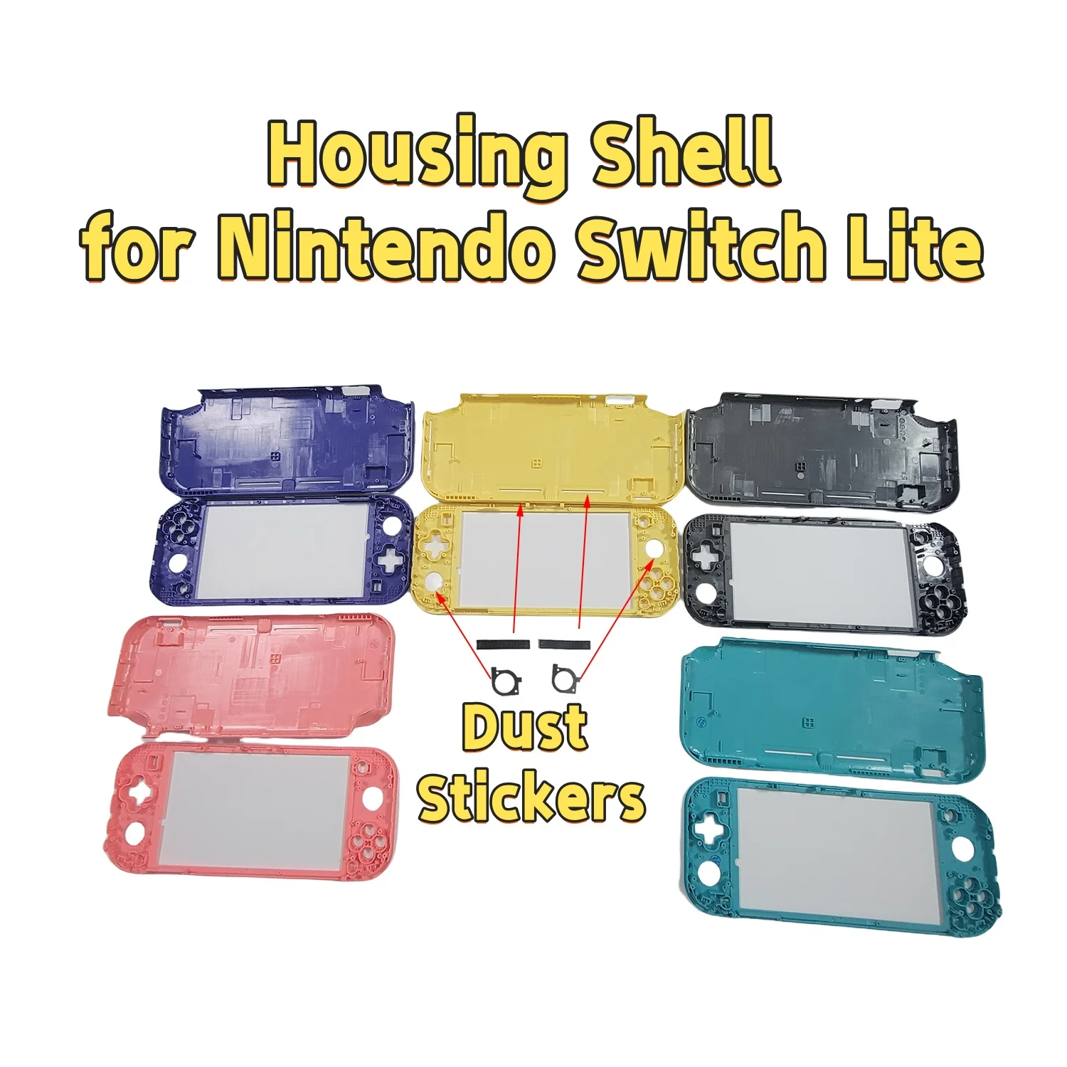 

for Nintendo Switch Lite Replacement Housing Shell Hard Plastic Front/Rear Backplate Cover with Dust-Proof Stickers (HDH-001)