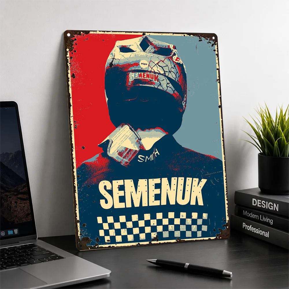 Brandon Semenuk Helmet Portrait Printed Poster Pop Wall Art For Bike Workshop Customized Aluminum Metal Sign Biking Fan Gift