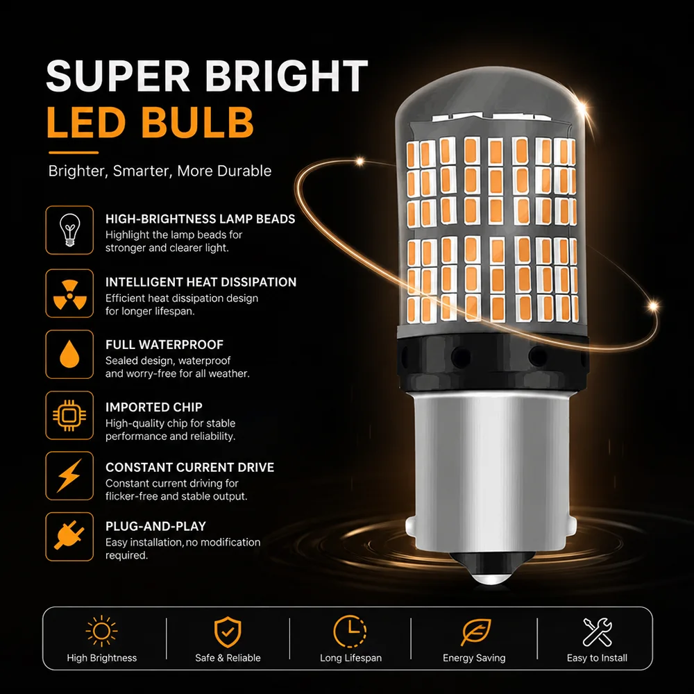 2Pcs Multi-Function Multi-Base LED Bulbs, CANBUS Error-Free Anti-Flicker Lamps for Car Exterior Signal Lighting Upgrade