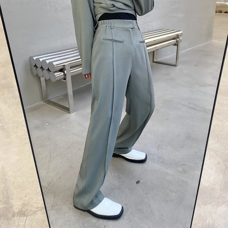 

Весенние мужские брюки с широкими штанинами, модный дизайн, струящиеся, с высокой талией, удлиняющие, прямые, длинные, не требуют глажки