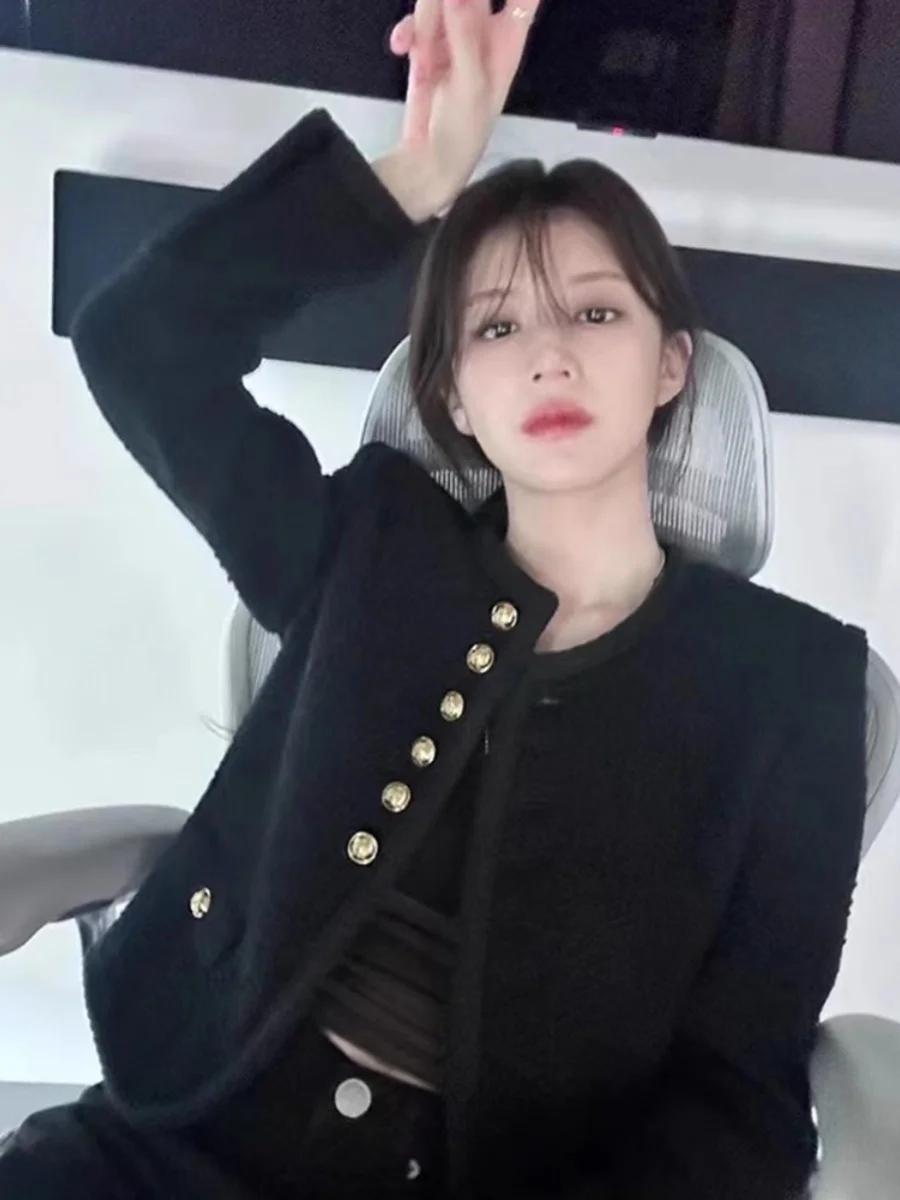 

Новая женская твидовая куртка Bla Gold для осени и зимы, свободного кроя, однотонная, на пуговицах, для повседневной носки