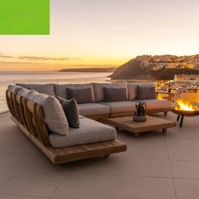 Muebles modernos de madera maciza con cojines sofa seccional en forma de L para exteriores sala de estar jardin Patio Hotel AliExpress
