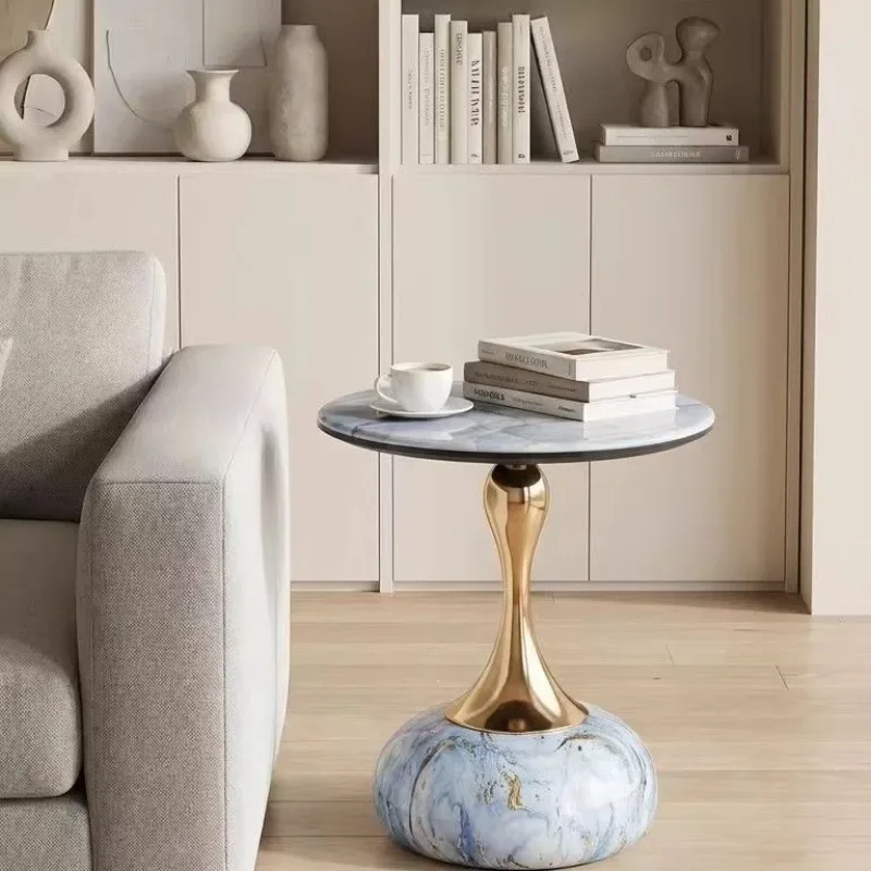 Light luxury coffee table,modern movable balcony, small round table bed, rock slab coffee table
